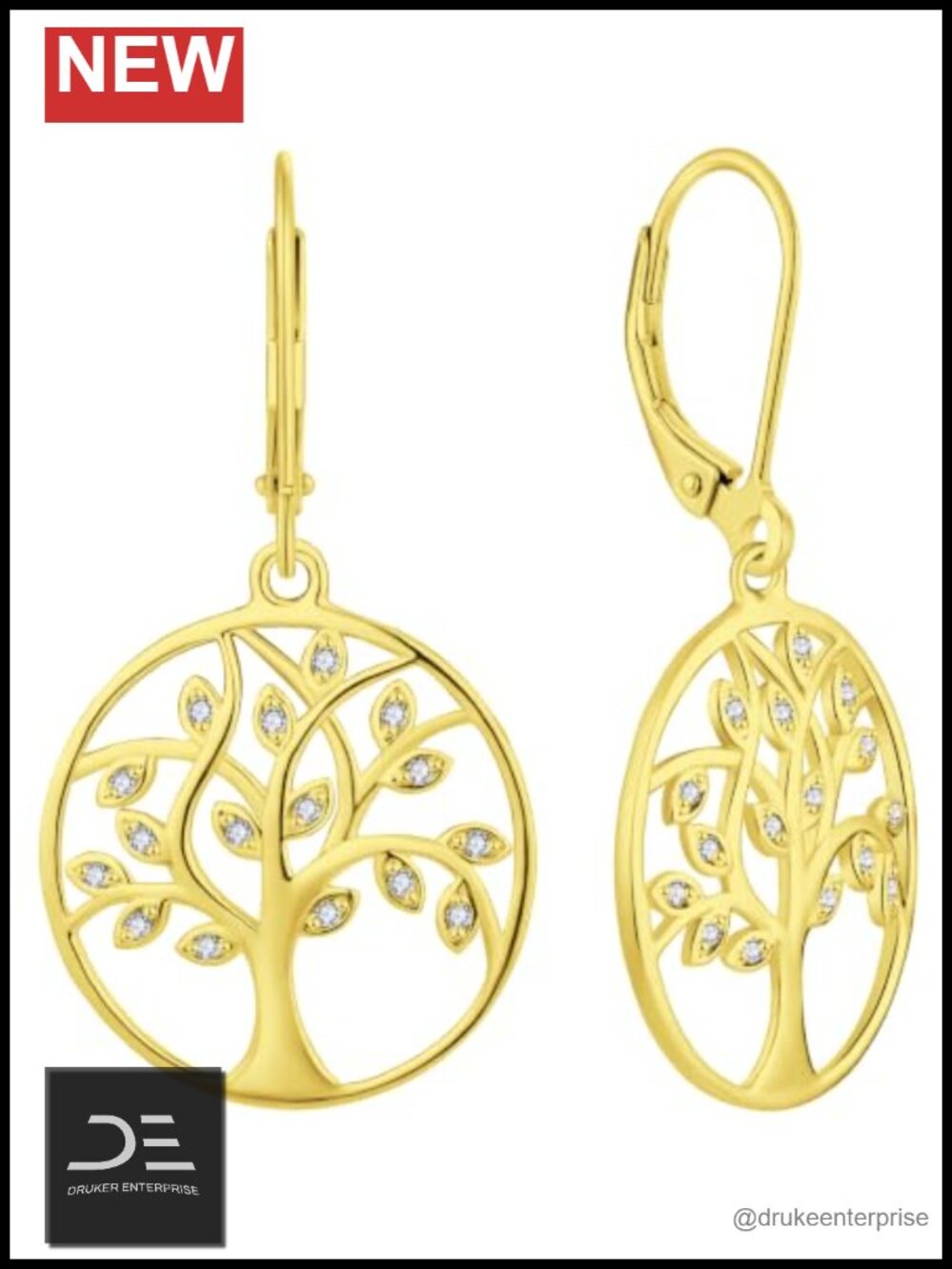 Sterling Silver Tree of Life Dangle Earrings with Cubic Zirconia Birthstone